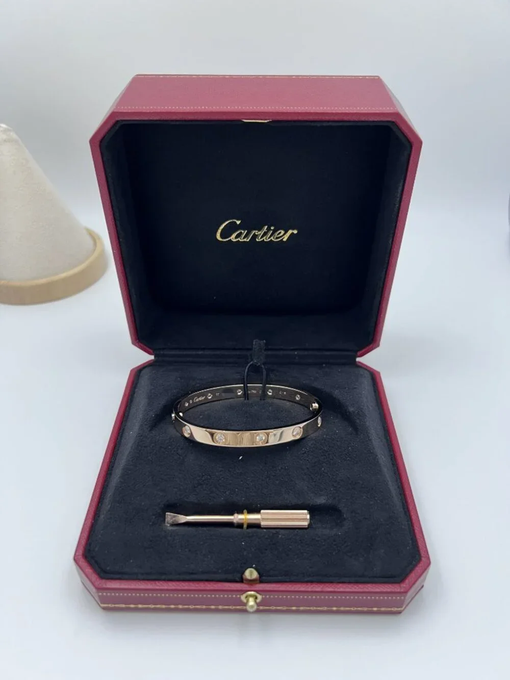 Cartier Love Bracelet Classic Model 10 Diamond 18K Rose Gold Size 17